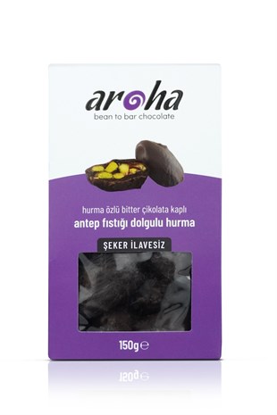 %85 Kakao Bitter Çikolata Kaplı, Antepfıstığı Dolgulu Hurma-Şeker İlavesiz (150 gr)